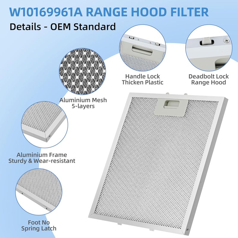 Fetechmate 10.5x12 Inch W10169961A Range Hood Aluminum Mesh Filter Fit for Whirl-pool, Ik-ea, Kitchen-Aid, Jenn-Air Replace W10870878, W10875058, W10833076, W10169961, W11245983 by 3 Pack - Image 4